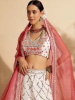 Off White Pure Georgette Readymade Lehenga Choli